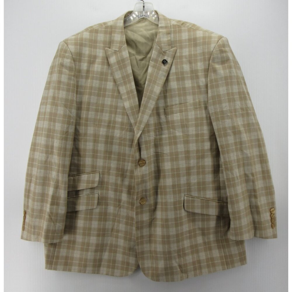 Stacy Adams Suit 50 Tan 2-Piece Blazer Waistcoat Vest Plaid Old School